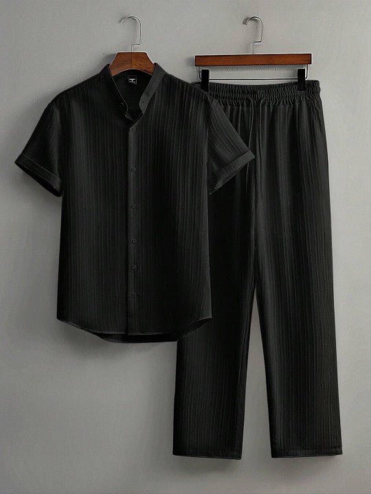 tCTwEUhn_e8a96f8d39024c6ea38d02616f98bcb8.jpg Striped Short Sleeves Shirt With Trousers - Image 1