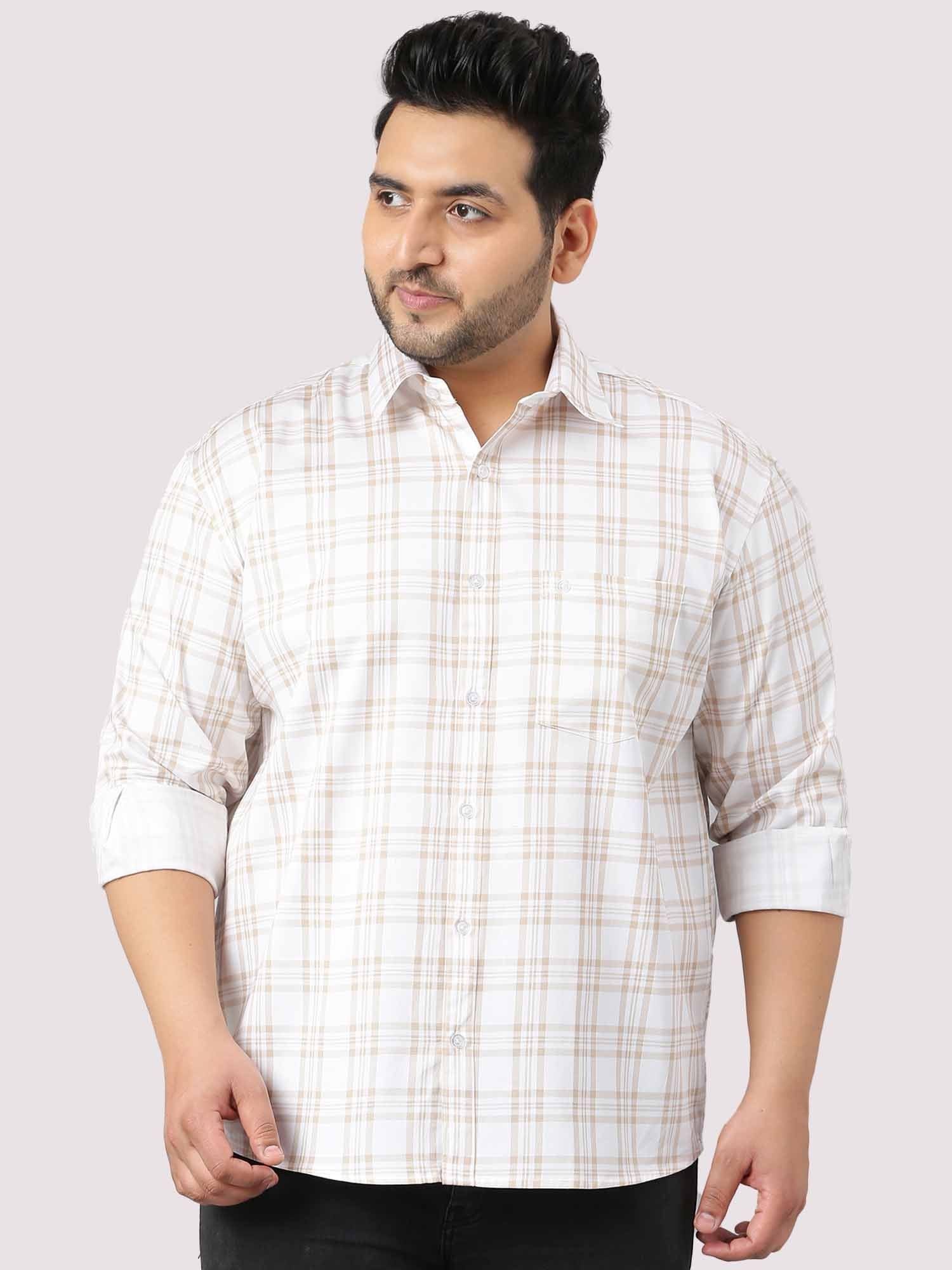 white-and-cream-checkered-cotton-shirt-men-s-plus-size-guniaa-fashions-1.jpg White and Cream Soft Check Cotton Men Plus Size Shirt - Image 1