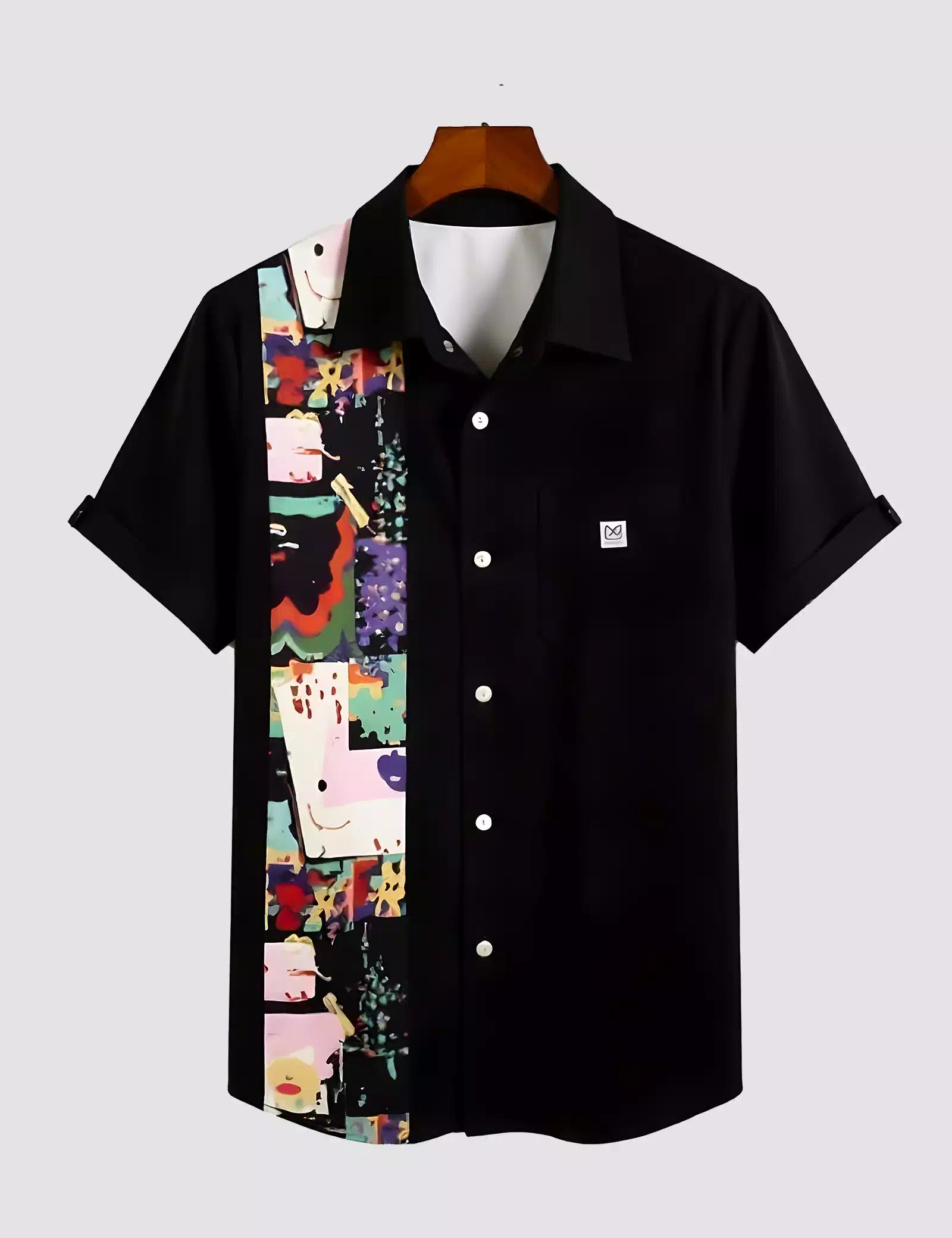 winter_black_picturework_1.jpg Black Picturework Printed Men’s Half Sleeves Poly Cotton Casual Wear Shirts - Image 1