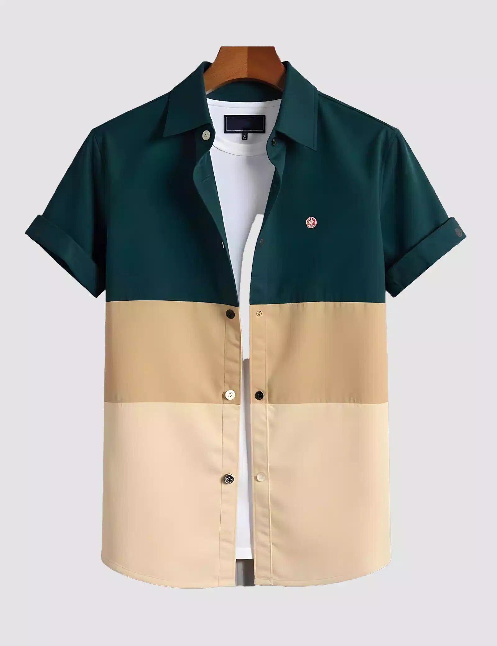 winter_cream_green_1.jpg Cream Green Printed Men’s Half Sleeves Poly Cotton Casual Wear Shirts - Image 1
